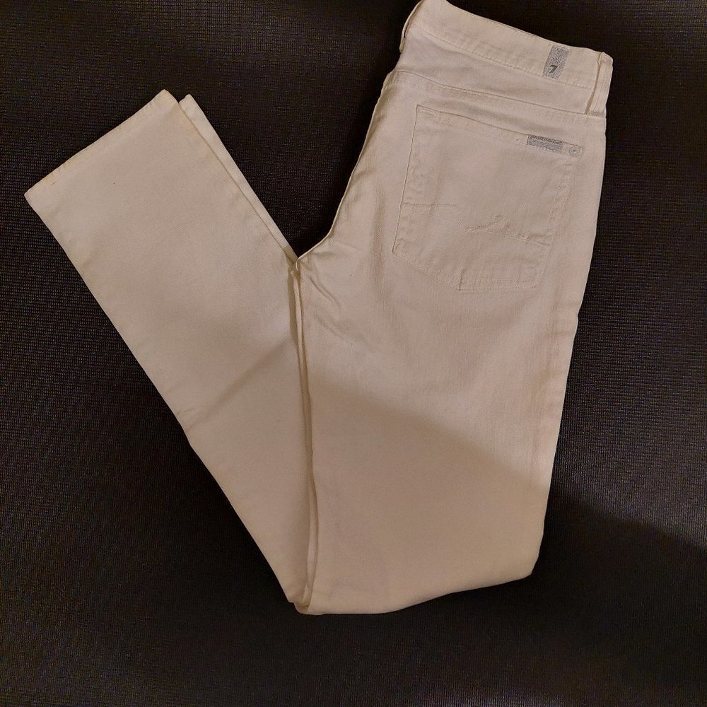 Seven For All Mankind White Denim Skinny Jeans Size 31 - Inseam 34 - Picture 2 of 16